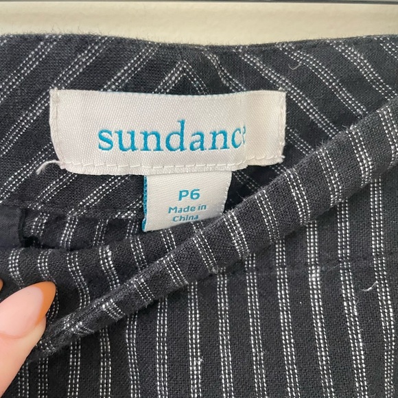 Sundance Black Striped Linen Pants Relaxed Size 6 Petite Side Buttons EUC - Picture 5 of 7